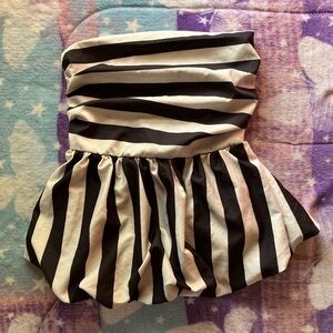 Black and White Asymmetrical Ruched Tank Top